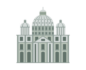Roman historical building facade, flat cartoon vector illustration isolated.