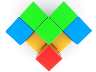 Abstract symbol from colored toy blocks in front view