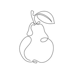 Pear on white background banner.One line drawing.Fruits and vegetables.Organic simple icon.Healthy lifestyle. Vector illustration .