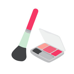 Eyeshadow Palette Kit Makeup Brush and Pencil on White Background Flat Graphic Illustration simple symbol closeup