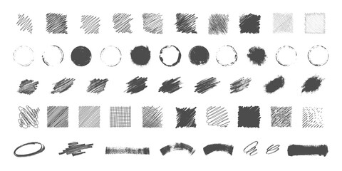 Set of pencil stains ,grunge texture.Set of paint stripes.Roller brushes .Ink pen shading .Vector.