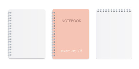 Set of white notepads.White notebook on a white background .Paper mocap for inscription .Business diary .Vector ,Illustration.