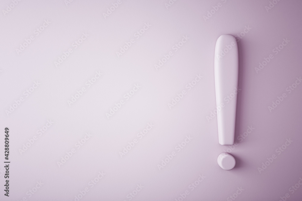 Poster exclamation mark on a pink background, attention and advertisement concept, 3d rendering, mock up