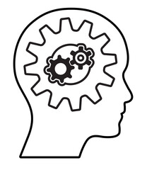 Outline of human head with cogwheels. Business concept illustration to use in thinking, creativity, innovation and development projects and presentations.