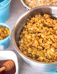 Banana oatmeal cookies with honey, dough before baking. Healthy homemade gluten-free oatmeal cookies