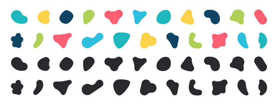 Blobs icon. Rock black icons. Drops or stone silhouettes. Vector set of black and colorful blobs and rock.