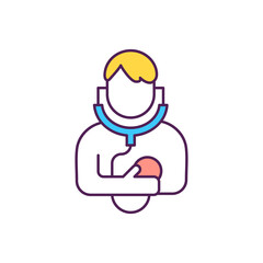 Self-medication RGB color icon. Heart rate measurement. Taking medicine, drugs. Treating self-recognized and self-diagnosed diseases. Revealing risk for heart attack. Isolated vector illustration