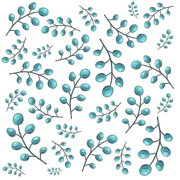 Blue flower twig floral pattern