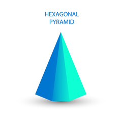 Vector blue hexagonal pyramid with gradients and shadow for game, icon, package design, logo, mobile, ui, web, education. 3d hexagon on a white background. Geometric figures for your design.