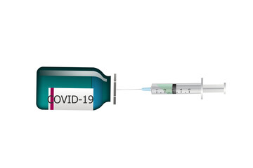 Syringe and needle on white background and Antiviral drug 