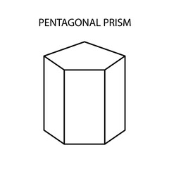 Vector black linear pentagonal prism for game, icon, package design, logo, mobile, ui, web, education. Pentagonal prism on a white background. Geometric figures for your design. Outline.