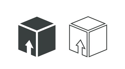 Carton delivery packaging open and closed box with fragile signs. Cardboard box