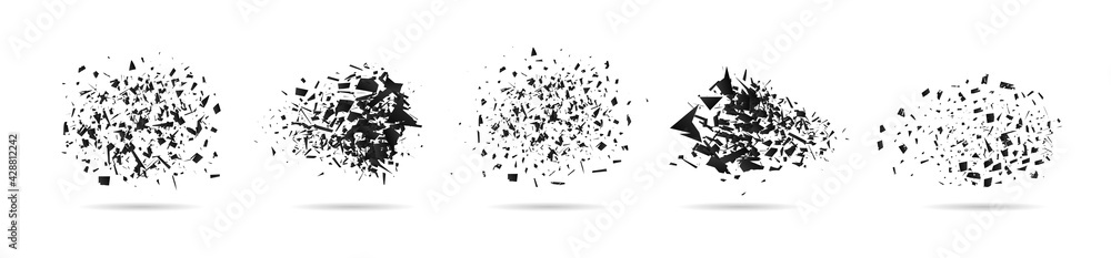 Wall mural shatter of particle. broken glass with debris. abstract explosion with destruction and particle. sha