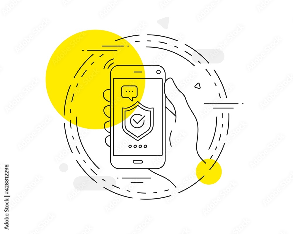 Aufkleber approved shield line icon. mobile phone vector button. accepted or confirmed sign. protection symbol