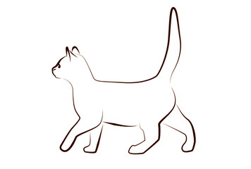 尻尾を立てて歩く猫の線画イラスト