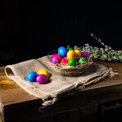 Colorful Easter eggs, an atmospheric decoration