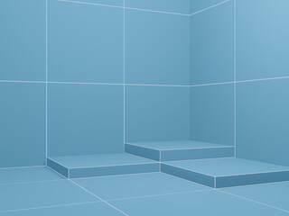 3D rendering. Blue geometric product stand mockup.