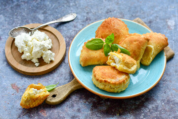 Bakery .Home mademini   cheese pie  with phyllo pastry, white feta cheese  and organic eggs. Bulgarian banitsa