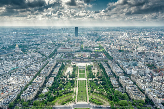 Rays over Paris. Paris aerial view from the Eiffel tower