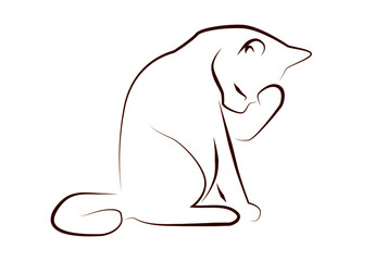 顔を撫でる猫の線画イラスト