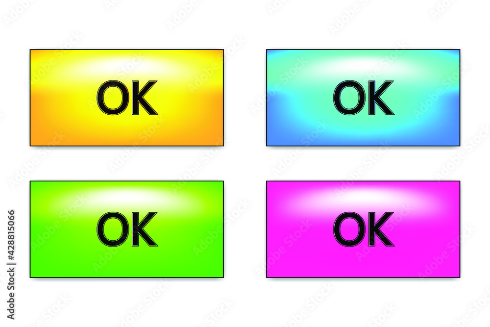 Poster colored gradient buttons with text ok with shadow. vector illustration isolated on white background 