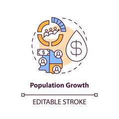 Population growth concept icon. Oil price idea thin line illustration. Increasing in fuel endowment. World oil market. Economic development. Vector isolated outline RGB color drawing. Editable stroke