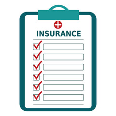 Insurance checklist paper vector illustration isolated on white background. Health and health care concept for brochure, websites, banner.