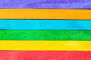 Multi color wood plank use as textured background, frame, decoration with copy space (Concept for rainbow or LGBT)