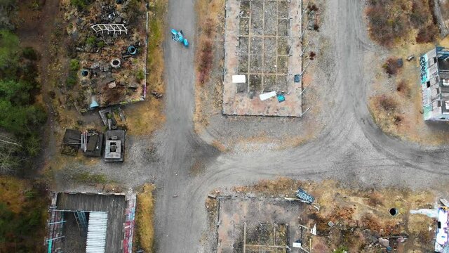 Aerial - Bockaby Urban Warfare Facility near Bor&aring;s, Sweden, top down view