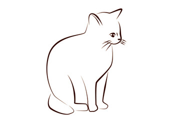 尻尾を丸めた猫の線画イラスト