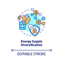 Energy supply diversification concept icon. Security strengthening idea thin line illustration. Dependence on single resource reduction. Vector isolated outline RGB color drawing. Editable stroke