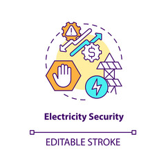 Electricity security concept icon. Energy security type idea thin line illustration. Reliable and efficient electricity supply. Vector isolated outline RGB color drawing. Editable stroke