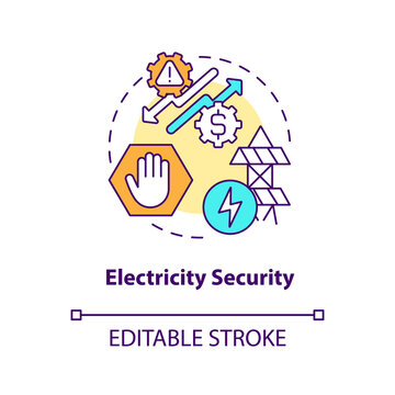 Electricity Security Concept Icon. Energy Security Type Idea Thin Line Illustration. Reliable And Efficient Electricity Supply. Vector Isolated Outline RGB Color Drawing. Editable Stroke