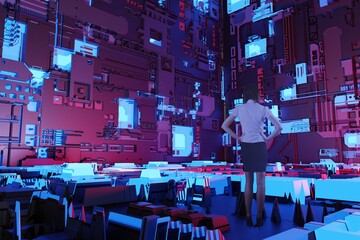 Circuit board or motherboard futuristic server code processing background. Technology background with circuit board or microchip futuristic server design.