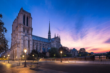 Notre Dame Cathedral during the blue hour. Paris, France