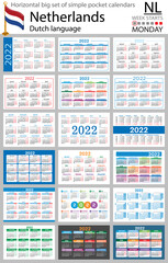 Dutch horizontal pocket calendars for 2022. Week starts Monday