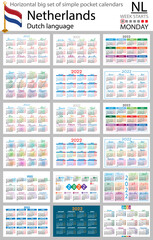 Dutch horizontal pocket calendars for 2022. Week starts Monday