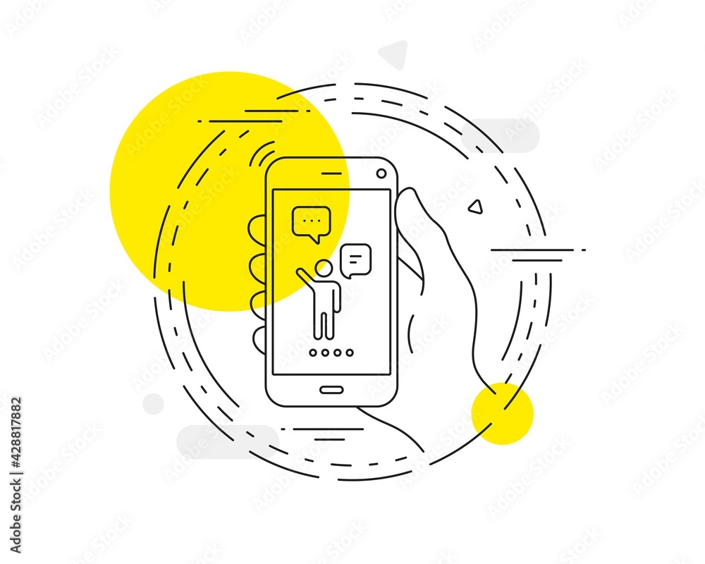 Poster agent talk line icon. mobile phone vector button. business management sign. speech bubble symbol. ag