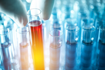 scientist hand pick up test tube from rack