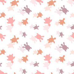 Seamless vector pattern with cute hand drawn sea turtles isolated on white background. Kawaii summer texture for kids room decor, fashion, nursery art, print, fabric, wallpaper, textile, poster, gift.