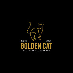 Mono line golden cat logo design template