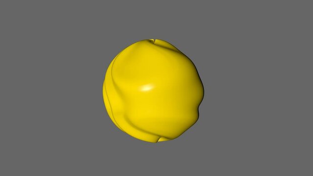 Yellow pulsating ball. Abstract background with with ball. Motion design template. 3D yellow object with wavy ripples. fast 3D loop animation. Dynamic composition.