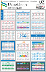 Uzbek horizontal pocket calendars for 2022. Week starts Monday