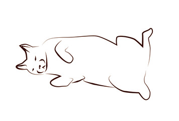 寝転んだ猫の線画イラスト