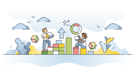 Results analysis and statistic graph for business progress outline concept. Chart and diagrams with financial data for company accounting vector illustration. Presentation and report for development.