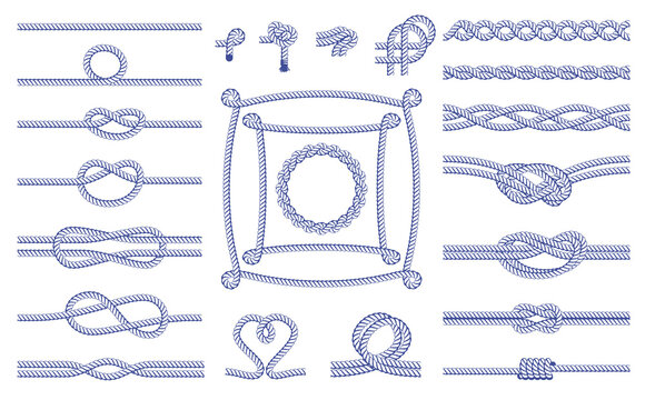 A set of various knots, frames, bindings of ropes. Seamless decorative elements.