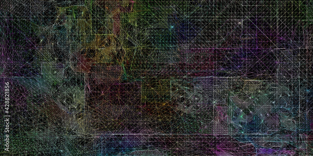 Aufkleber spectrum colored abstract chaotic polygon mesh background, social networking, communication or conne