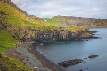 Rocky, coastal Atlantic shoreline seascape of Croc Rock at Culnacnoc on the Isle of Skye, Scottish Isles, Scotland.