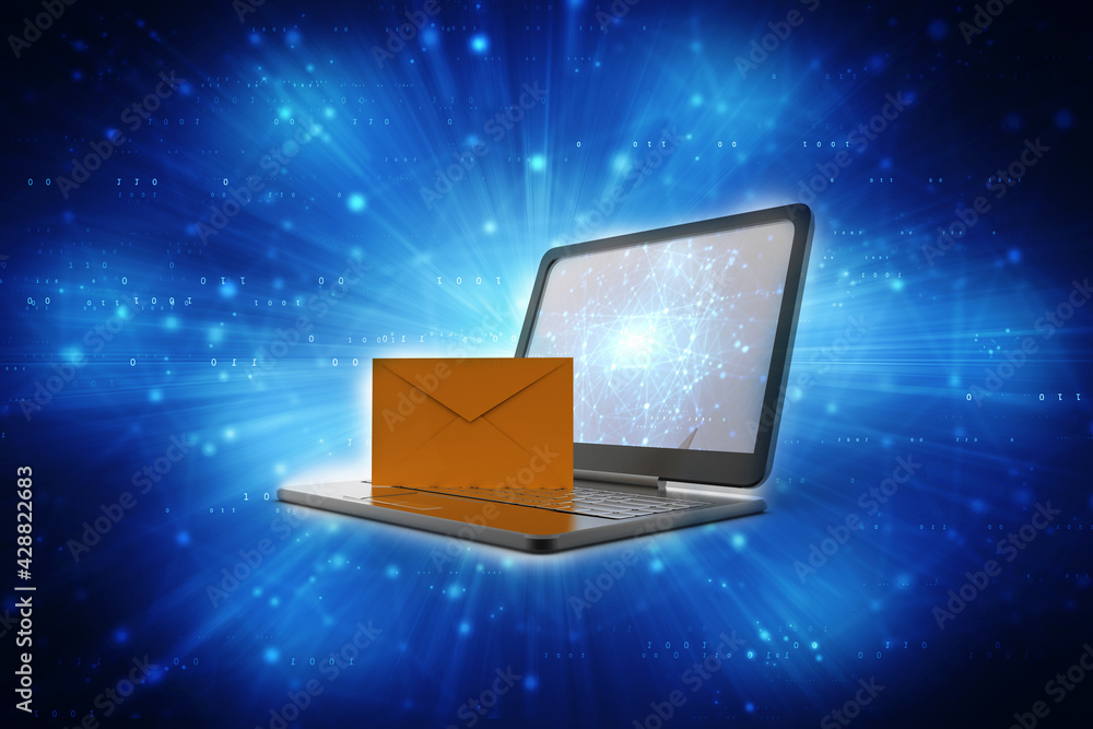 Poster 3d rendering laptops with mail envelops