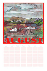 Universal calendar template  with original acrylic landscape painting